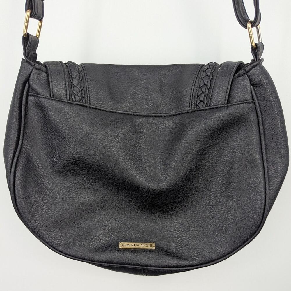Rampage Black Braided Faux Leather Shoulder Bag Purse Adjustable Strap